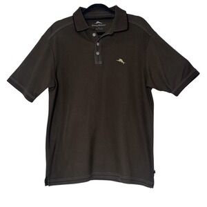 Tommy Bahama Polo Shirt Men's Medium Brown Short Sleeve Oversized Classic‎
